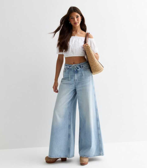 Pale Blue Palazzo Wide Leg Jeans