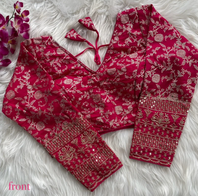 Full Sleeve Blouses For Woman Latest Bollywood Trending Collection With Sari Crop Top For Bridal Lehengas Hand Embroidery with Sequence Work