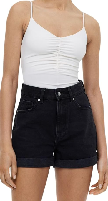 ChicWhisper Ladies Black Washed Out Turn Up Pockets Stretch Denim Shorts